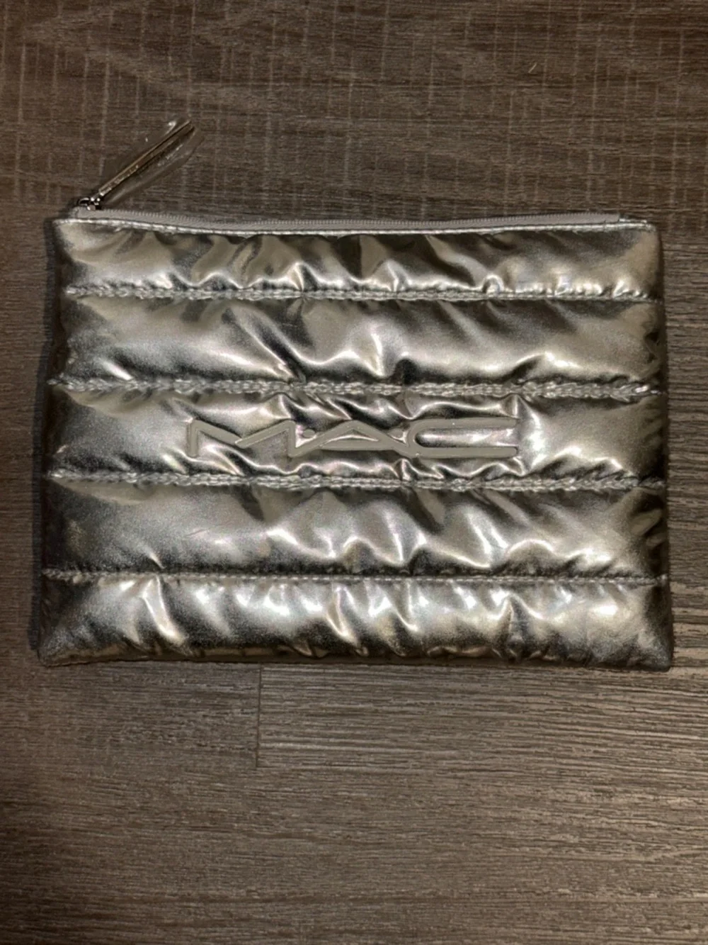 MAC Cosmetics Metallic Silver Quilted Makeup Pouch New